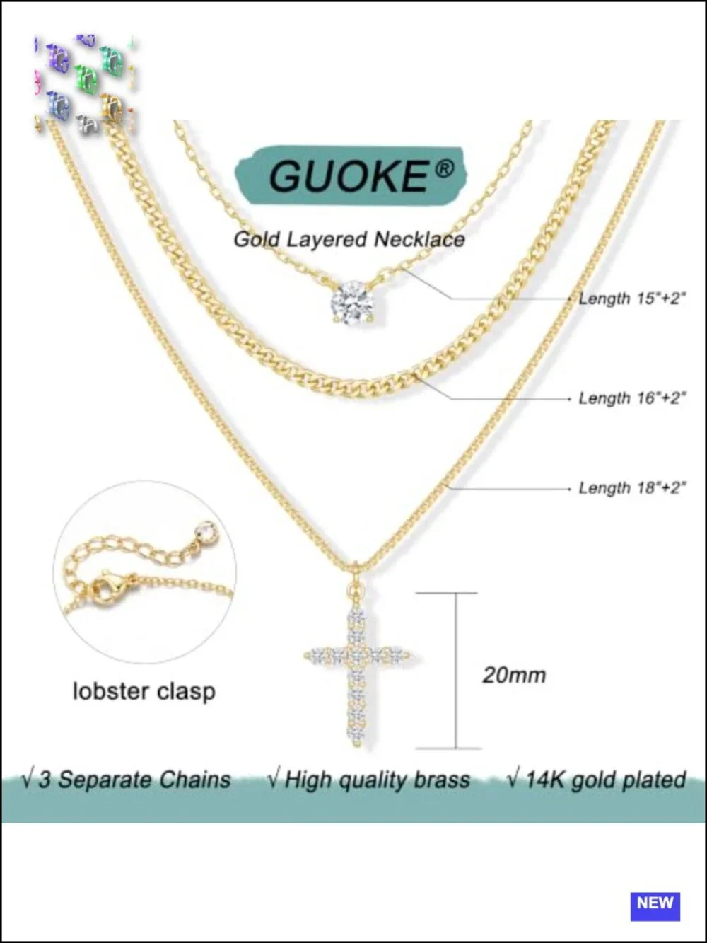 14K Gold Plated Layered Necklace Set 3 Chains Dainty Non Tarnish Gift